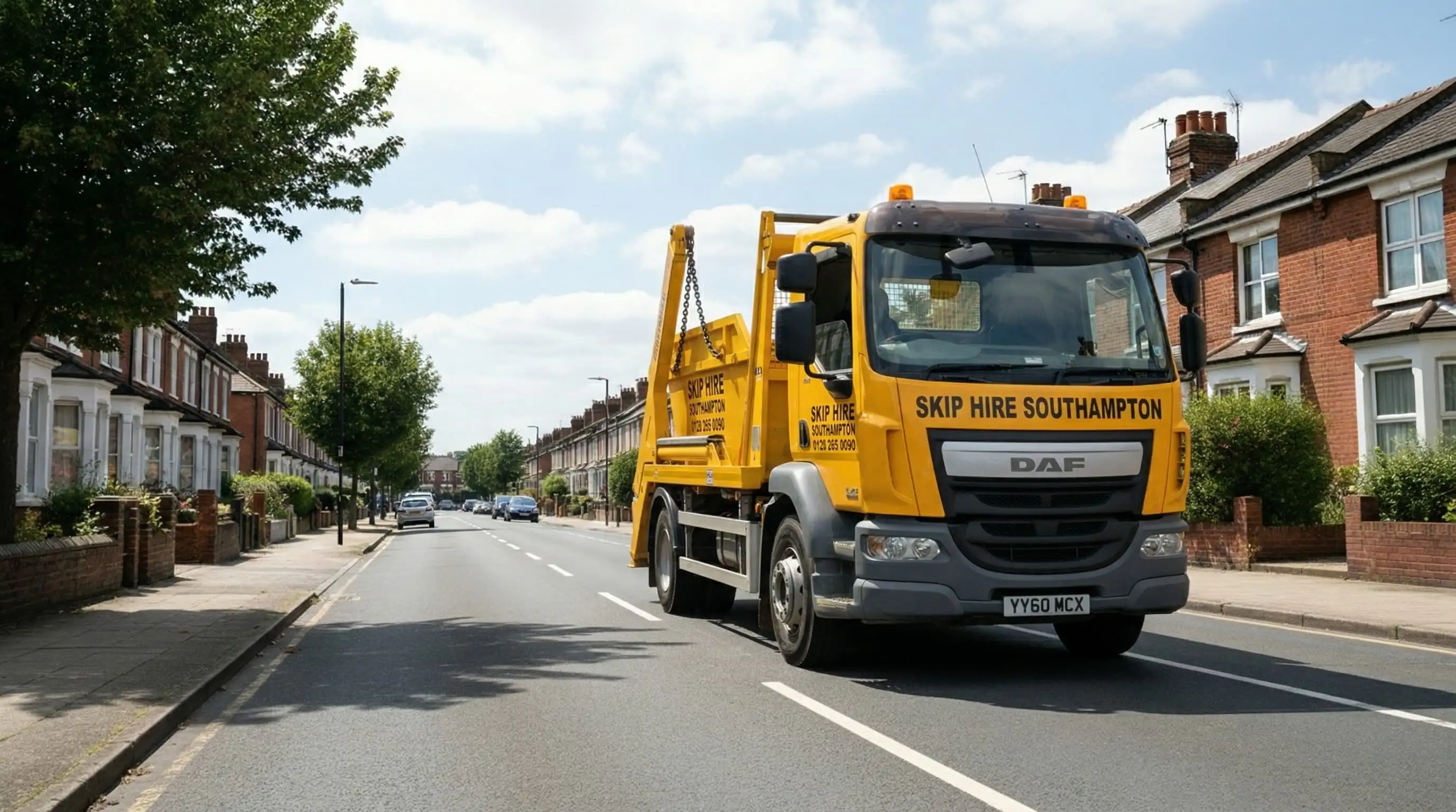 Skip hire lorry delivering to Southampton