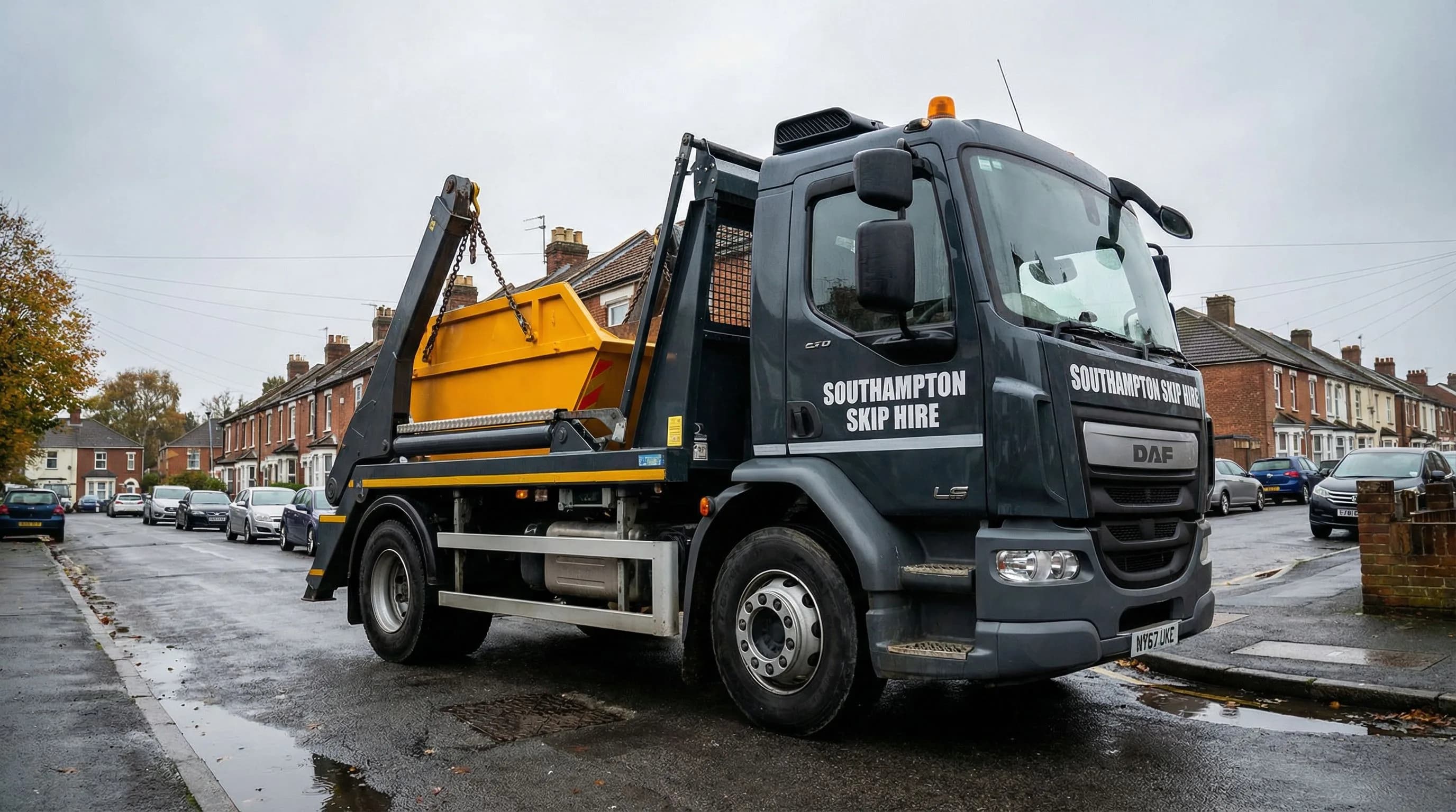 Skip delivery lorry in Hythe